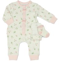 M15988: Baby Girls Waffle Fabric All In One, Headband & Socks Outfit (0-9 Months)